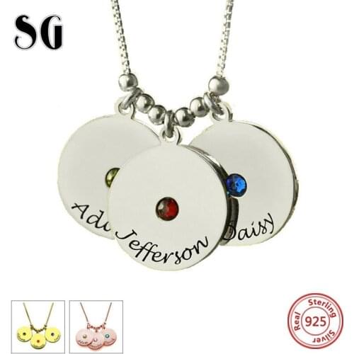 Customized Jewelry Disc and Birthstone Necklace 925 Sterling Silver Necklaces & Pendants for Women Jewelry Gifts