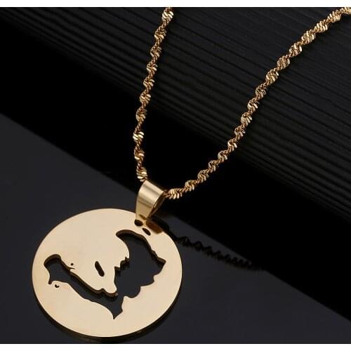 Stainless Steel Haiti Map Pendant Necklaces for Women Girls Gold Color Map of Haitian Jewelry