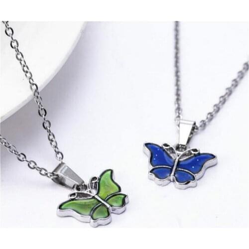 Dropship Mood Necklaces Butterfly Pendant Necklace Temperature Control Color Change Necklace Chain Jewellery Women Gift
