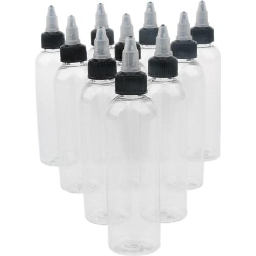 10 Pcs Empty Plastic Bottles with Twist Top Cap for Solvents Oils Paint Ink Liquid Gule 120ml Clear Bottle Tattooing Accessories