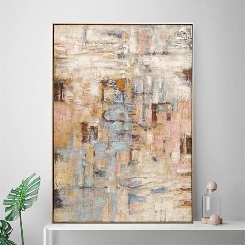 HandPainted Abstract Oil Painting On Canvas Light Warm Colors Textured Nordic Modern Picture For Sitting Room Hall Office Decor