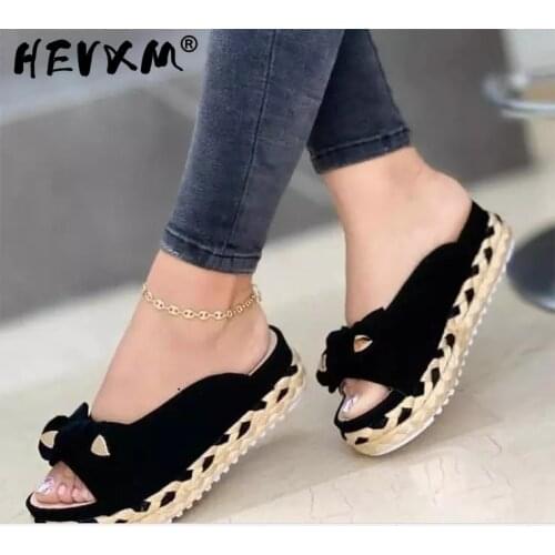 Fashion Woman Platform Flip Flops Women Woven Thick Sole Slippers2021 New Summer Women Genuine Leather Slipper High Heel Shoes