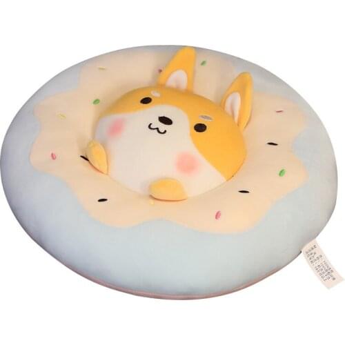 Nice Creative Donuts Plush Pillow Round Shape Penguin Shiba Inu Rabbit Pig Toy Lifelike Food Snack Cushion Plushie Props 5Kinds