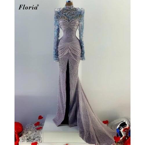 Special Long Sleeves Evening Dresses With Pearls Mermaid Vintage Evening Gowns Arabic Wedding Party Dresses Evening Wear Robes