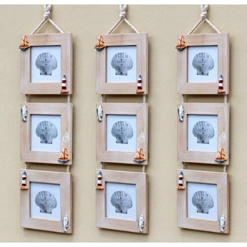 Mediterranean Triple Wood Wall Photo Frame 3 Boxes Retro Style Family Photos Frame Wooden Photo Frame