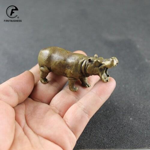 Solid Bronze Hippo Statue Ornaments Cute Mini Copper Hippopotamus Animal Miniatures Figurines Tea Pets Home Decorations Crafts