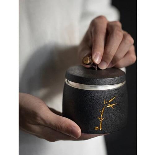 TANGPIN Black 999 silver and ceramic tea caddies porcelain tea canisters storage tea or food