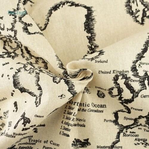 World Map Printed Cotton Linen Fabric For Sewing DIY Quiltin,Sofa Table Cloth Furniture Cover Tissue Cushion Material 50cmx150cm