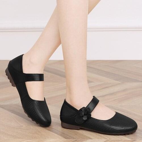 Womens Shoes Genuine Leather 2021 New Low -heel Mary Jane Shoes Women Shiny Fashion Ladies Office Shoes female peas shoes