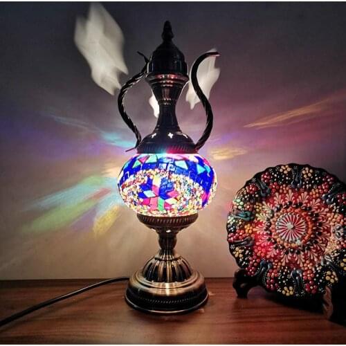Turkish Antique Glass Table Lamp Coffee Pot Night Lamp Bedside Desk Decoration Lightings For Bedroom Deco Home