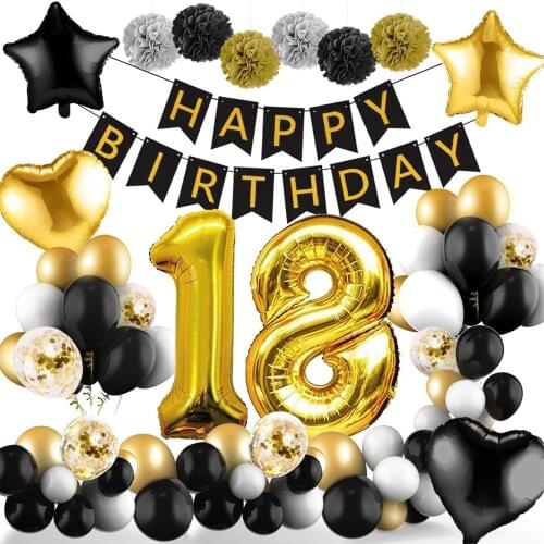 18 30 40 50 Birthday Party Decorations Black Gold Balloon Happy Birthday Banner 30th Years Birthday Woman Man Deco Anniversaire