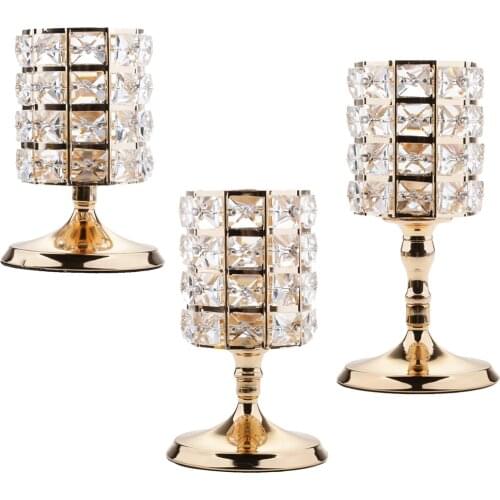 3 Pieces Home Decorative Crystal Votive Candle Holder Zinc Alloy Stands Candlestick Wedding Centerpieces Decor Ornaments