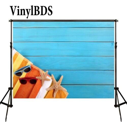 VinylBDS Photography Backdrops Summer Beach Background Blue Wood Floor Backdrops Children Background Natural Scenery Backdrops
