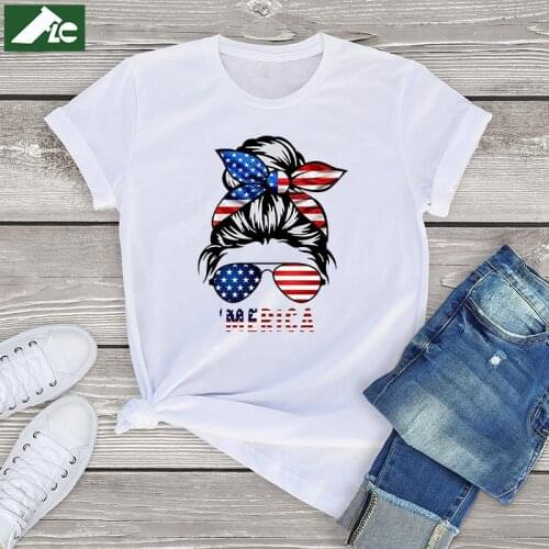 4th of July Womens shirts Merica America Flag graphic tees girls Funny Mom Turban Sunglasses vintage shirts women unisex clothes