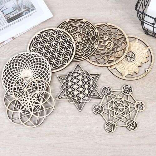 1 Pc Flower Of Life Shape Wooden Wall Sign Laser Cut Non-slip Coaster Set Wood Placemats Table Mat Round Cup Pad Art Home Decor