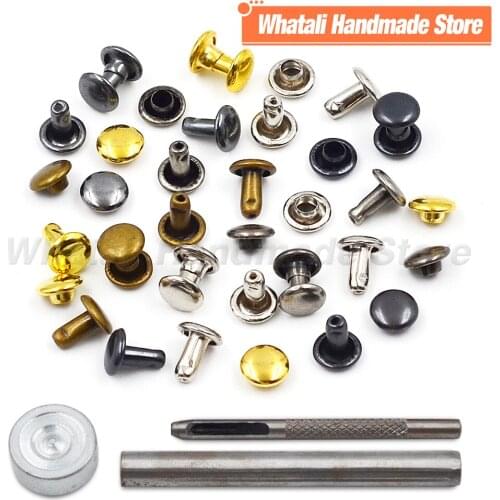 100pcs 6x6mm Double Cap Rivets Metal Stud Round Nail Rivet For Repair Clothing Garment Shoes Bag Belt Leathercraft Accessories