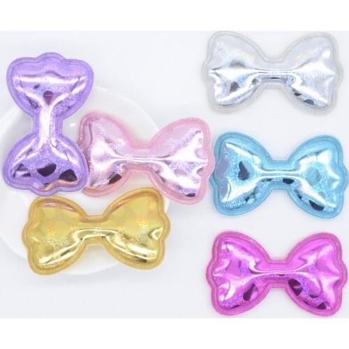 12Pcs/lot 60*35mm Padded PU Glitter Bow for DIY Hair Clips Bow Headband Decor Applique Baby Clothes Hat Bag Ornament Patches L33