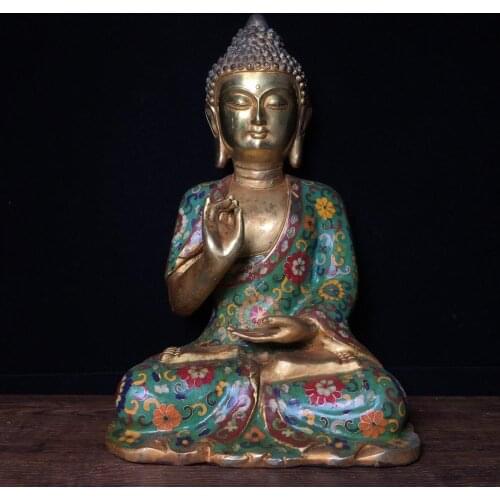 12"Tibet Buddhism Temple Old Bronze Cloisonne Baosheng Tathagata Shakyamuni statue Enshrine the Buddha