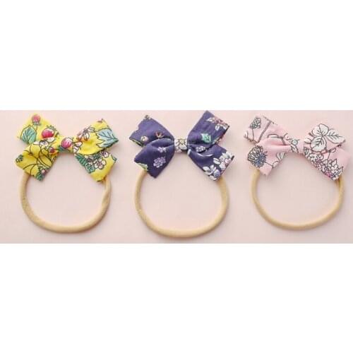 3pcs/lot Floral Prints Cotton Bows Nylon Headbands Elastic Skinny Soft Nylon Headbands For Girls,Baby Kids Knotbow Hair Wraps