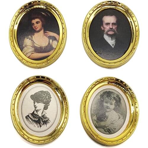 4pcs Golden Metal portrait-painting Frame Oil Painting 1:12 Miniature Dollhouse Furniture