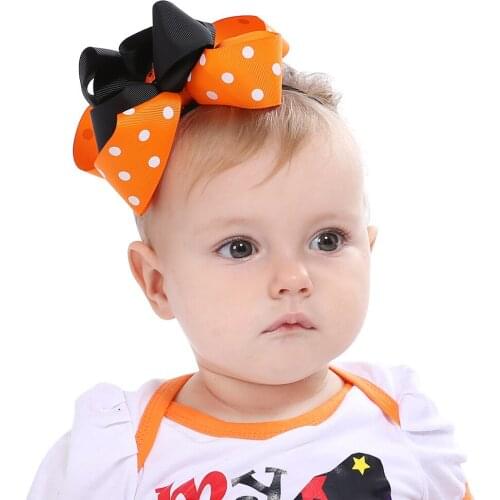 6pcs Baby Hair Band Children Bow Designer Hairband Orange&Black Headbands Pumpkin Charm Accessories For Infants Child Wholsale