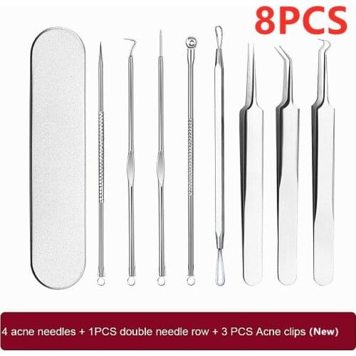 8PCS/Set Stainless Steel Facial Acne Blackhead Remover Needles Extractor Pimple Blemish Removal Kit Double Head Face Care Tools