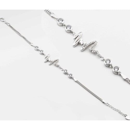 925 Sterling Silver Bracelet with Zircon Stone and Heart Rhythm Design