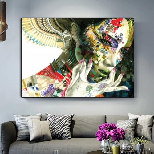 Abstract colorful flower girl illustration frameless art print poster wall decoration anime canvas painting