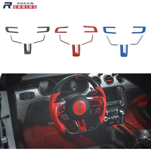 Car Stickers For Ford Mustang ABS Carbon Fiber Steering Wheel Sticker For Ford Mustang 2015-2016 Car Styling Accessories