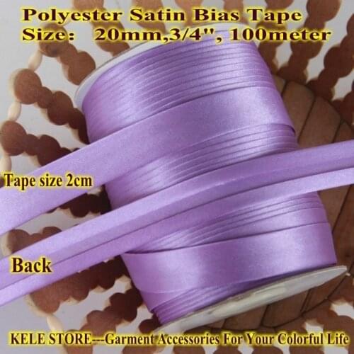 Free shipping -Polyester Satin Bias Binding Tape,size: 20mm,2cm,3/4" ,100m,garment dress edge,light violet/lilac,bias binding