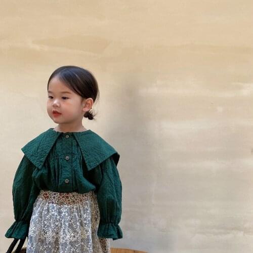 New 2021 Autumn Baby Girls Blouses Korean Style Pure Color Tops Toddlers Kids Long Sleeve Shirts Children Clothes