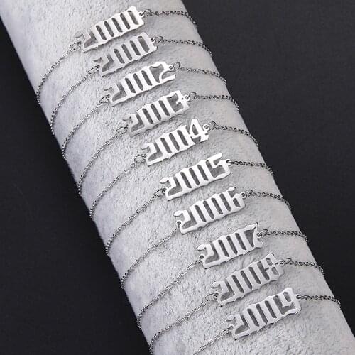 Skyrim Year Number Charm Bracelets Stainless Steel Chain Link Bracelet Bangle Jewelry Birthday Gift for Women Girls 1980 - 2020