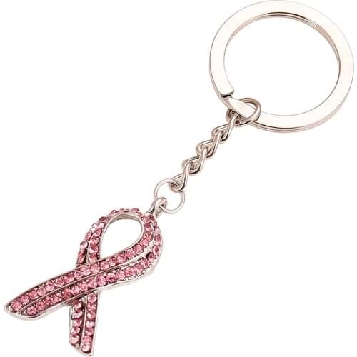 Pink Ribbon Crystal Rhinestone Key Chain New Arrival Breast Cancer Bowknot Charm Key Ring Keyring Keychain