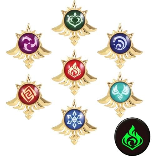 Genshin Impact Luminous Pins Brooch Mondstadt Vision Eye of God 7 Elements Badge Brooch Backpack Hat Lapel Badge Jewelry Gift