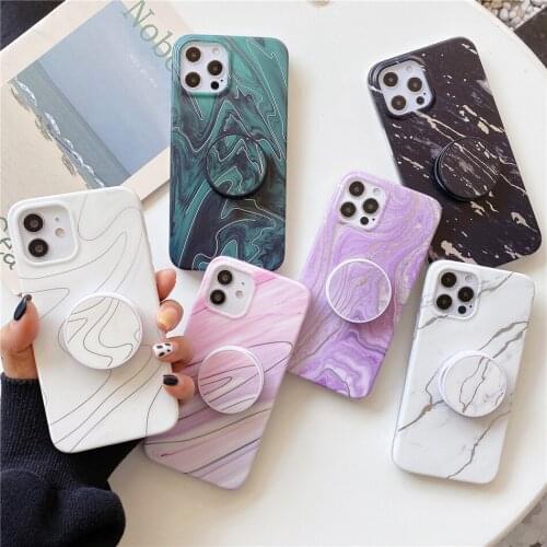 Holder Stand Giltter Pink Purple White Marble Phone Case For iPhone 12 Mini 11 Pro XS MAX XR X 7 8 Plus SE 2020 Matte Cover Girl
