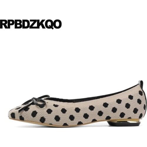 Spring autumn designer china slip on women flats shoes with little cute bowtie 2019 leisure bow polka dot chinese square toe