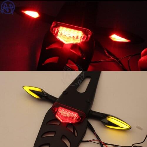 Motorcycle Rear Fender License Plate Bracket Holder With 12V LED Taillight Brake Lamp Universal For Enduro Off-Road Bike