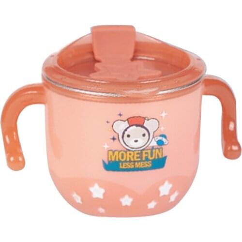 F1CB Cartoon Baby Water Cup with Handles Scale Stainless Steel Straw Milk Cup for Kids Childrens Drinking Cup for Feeding