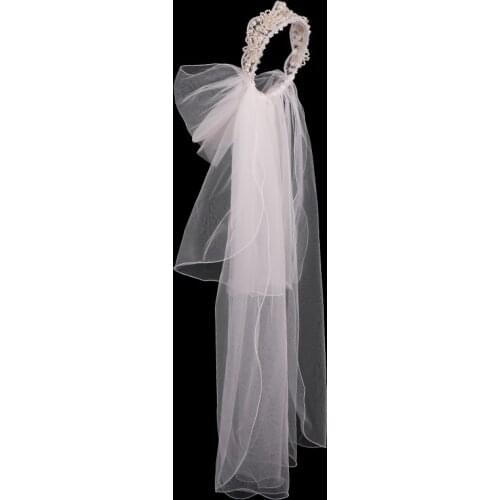 Pearls Wedding Veils Handmade Round Headbands New Long Bridal Veil One Layer Cut Edge White Wedding Fingerstip Veil Accessories