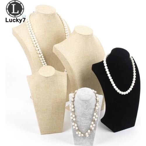 Flannel Portrait Necklace Display Stand Holder Jewellry Mannequin Bust For Necklace Pendant Window Display 40cm~34cm~20cm Heigh