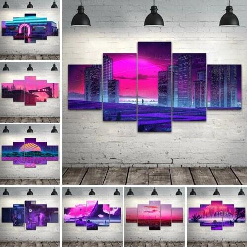 HD Print City Building Landscape Canvas Painting Wall Art Sunrise Cyberpunk Poster Home Decor Living Room Modular Pictures Frame