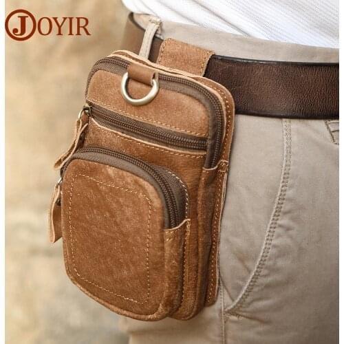 JOYIR Mens Waist Bag Genuine Leather Belt Bag Phone Pouch Vintage Man Belt Pouch Waist Pack with Hook Travel Male Fanny Pack