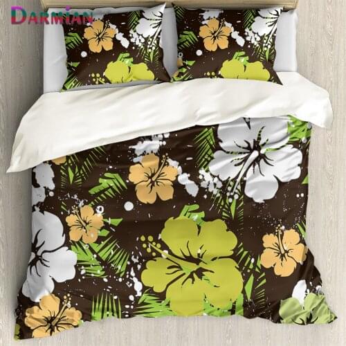 DARMIAN 2021 Polynesian Hibiscus Flowers Print Duvet Cover Set Pillow Case 3Pcs Set Premium Home Texitle Queen Size Bedding Set