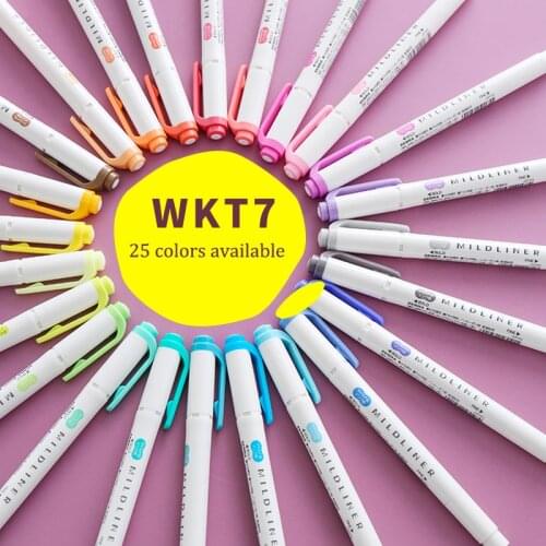 25 Colors ZEBRA Mildliner WKT7 Highlighter Soft Color Double-headed Marker Pen Student Color Thick Outline Pen