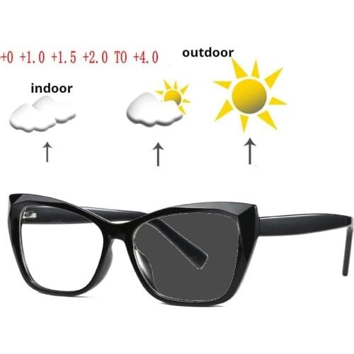 MINCL/ Small Cat Reading Glasses Women Men Retro Fashion Ultralight Progressive Multifocal Photochromic Presbyopic Eyeglasses NX