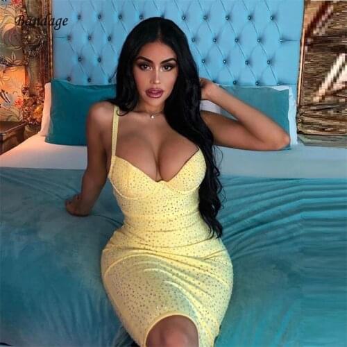 Fashion Sequined Women Dress Bodycon Sexy Strapless Sleeveless Mini Vestidos Nightclub Party Female Knitted Dresses Pink Yellow