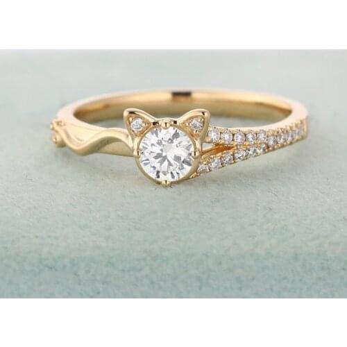 Fashion Cute Gold Color Crystal Cat Rings for Women Jewelry Accessories Romantic Animal Simple Rings Jewelry Gifts