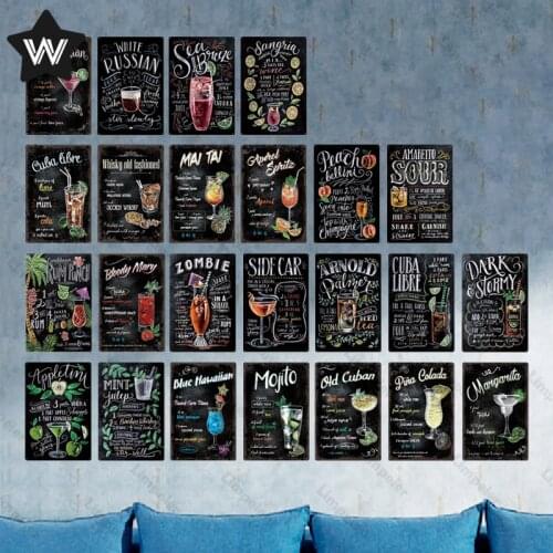 Mojito Metal Tin Sign Vintage Blackboard Wall Sticker Metal Poster Retro Old Cuban Metal Plaque Tin Sign for Man Cave Club Decor