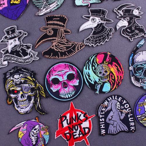 DIY Punk Grim Reaper Skull Patch Plague Doctor Patches For Clothing Movies Applique Embroidered Patches For Jackets Jeans Decor
