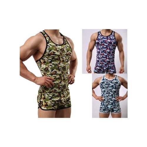 New Trendy Popular Sexy Mens Pajama Camouflage Underwear Tank Singlet Bodybuilding 1pcs Comfortable Male Summer Sleepwear